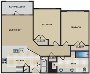 B5 - Two Bedroom / One Bath - 908 Sq. Ft.*